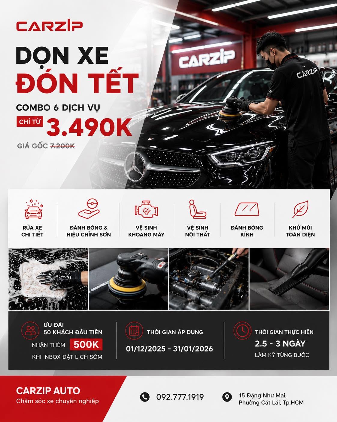 Dọn Xe Đón Tết - Combo 6 Dịch Vụ Chăm Sóc Xe Toàn Diện Chỉ Từ 3.490K